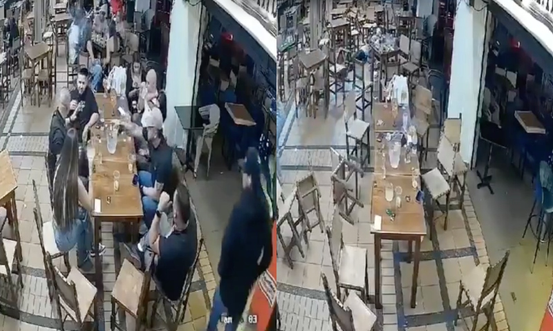 Amigos de bar impedem assalto usando cadeira; veja vídeo