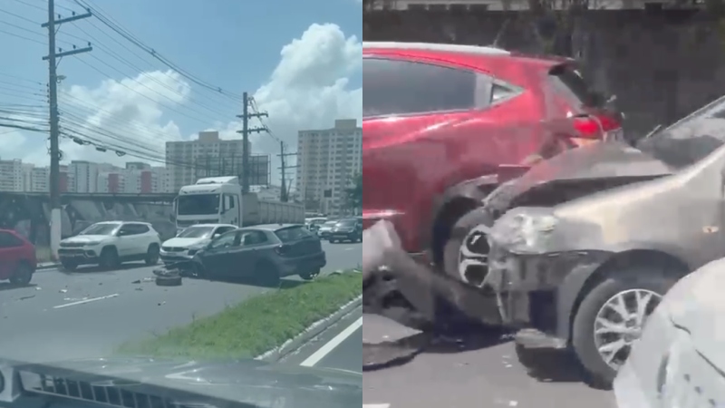 Grave acidente envolvendo 5 carros deixa trânsito caótico na Ponta Negra; veja os vídeos