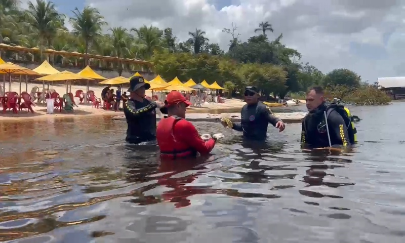 Corpo é encontrado boiando na Praia Dourada; veja vídeo