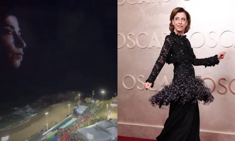 “É ela!!!”: Fernanda Torres tem rosto projetado por drones no Carnaval de Salvador; veja vídeo