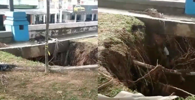 Forte chuva abre cratera na praça do Japiim e preocupa moradores