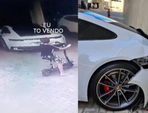 Menino de 9 anos liga Porsche de R$ 1 milhão do vizinho e bate carro no muro do condomínio; veja vídeo
