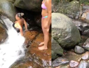 Momentos de ag0nia: mulher quase se af0ga ao ficar presa em gruta de cachoeira; veja vídeo
