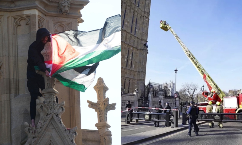 Homem é preso após escalar o Big Ben com a bandeira palestina e caso gera onda de protestos em Londres; veja vídeo