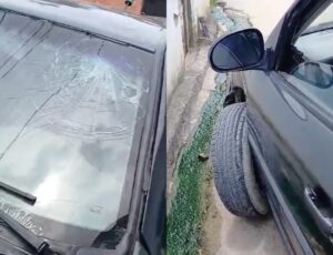 Buraco deixado pela Águas de Manaus causa acidente e destrói carro de idoso no Jorge Teixeira; veja vídeo