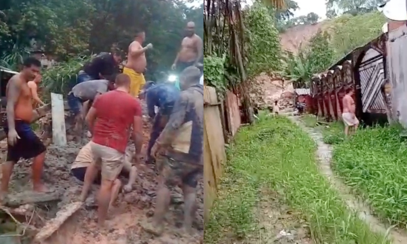 Urgente: barranco desaba em Manaus e deixa várias pessoas soterradas; veja vídeo