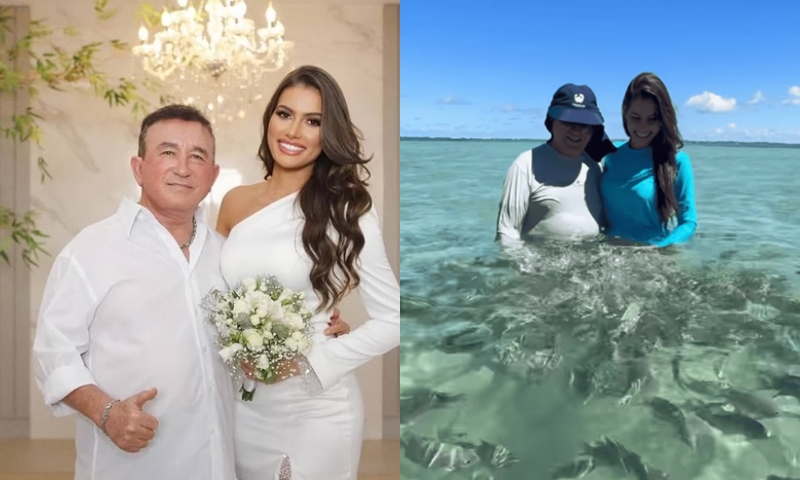 Amado Batista vive lua de mel paradisíaca com nova esposa em praia baiana