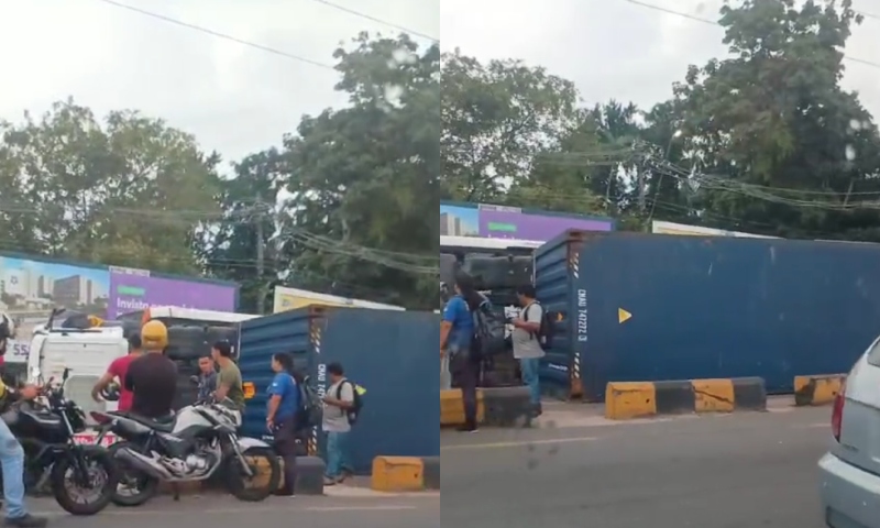 Urgente: carreta tomba no Distrito Industrial e deixa trânsito caótico; veja vídeo