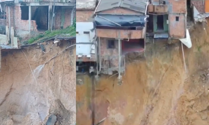 Casas desabam no Mauazinho e moradores fazem protesto; veja vídeo
