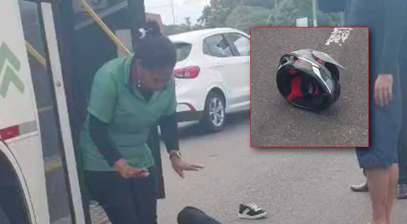Motociclista entra em pânico ao ver ferimentos de acidente com ônibus em Manaus; veja o vídeo