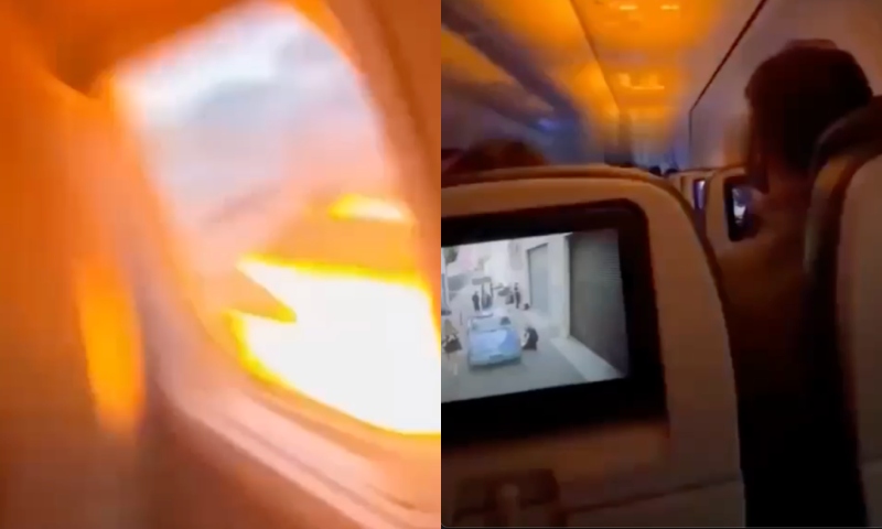 Desespero: passageiros filmam momento em que motor de avião explode durante voo; veja vídeo
