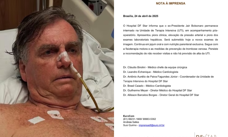 Urgente: Bolsonaro apresenta piora clínica e pressão arterial elevada, diz boletim médico; veja
