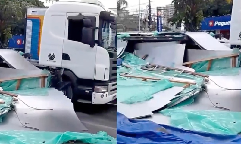 Urgente: carga se solta de carreta e causa congestionamento na Ponta Negra; veja vídeo