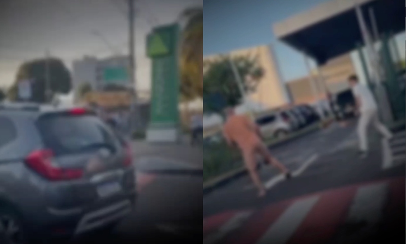 Homens são flagrados trocando socos e pedradas em frente ao Amazonas Shopping; veja vídeo