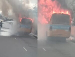 Urgente: Micro-ônibus "Amarelinho" pega fogo na avenida Grande Circular; veja vídeo