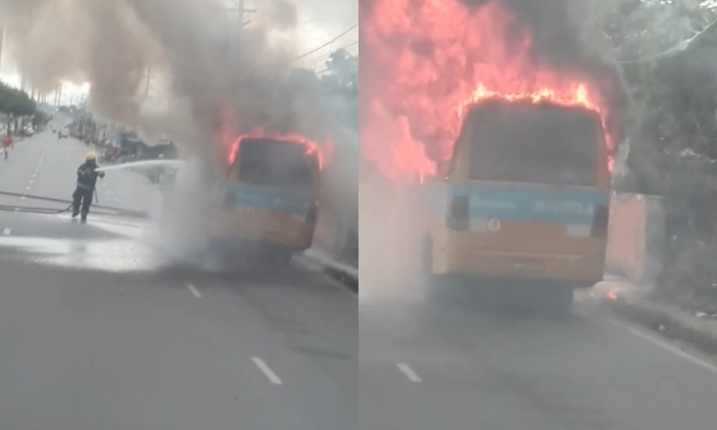 Urgente: Micro-ônibus “Amarelinho” pega fogo na avenida Grande Circular; veja vídeo