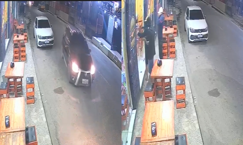 Usando carro de luxo e fuzis, bandidos encapuzados tentam assaltar pizzaria no Valparaíso; veja vídeo