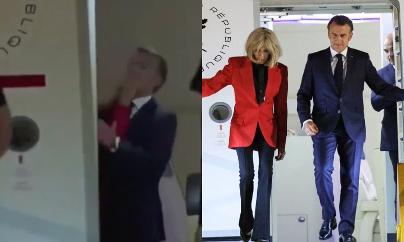 Tensão no ar: vídeo mostra esposa de Macron agredindo presidente da França em avião; veja