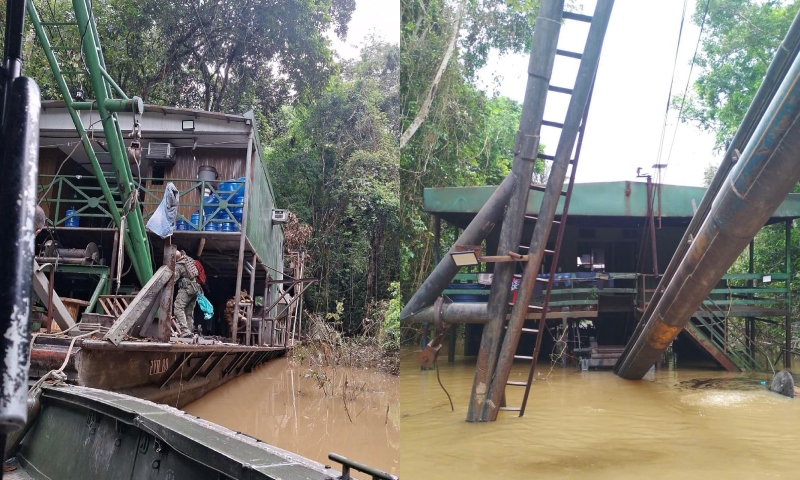 Forças Armadas destroem 16 balsas de garimpo ilegal na Amazônia e apreendem mercúrio usado na extração de ouro; veja vídeo