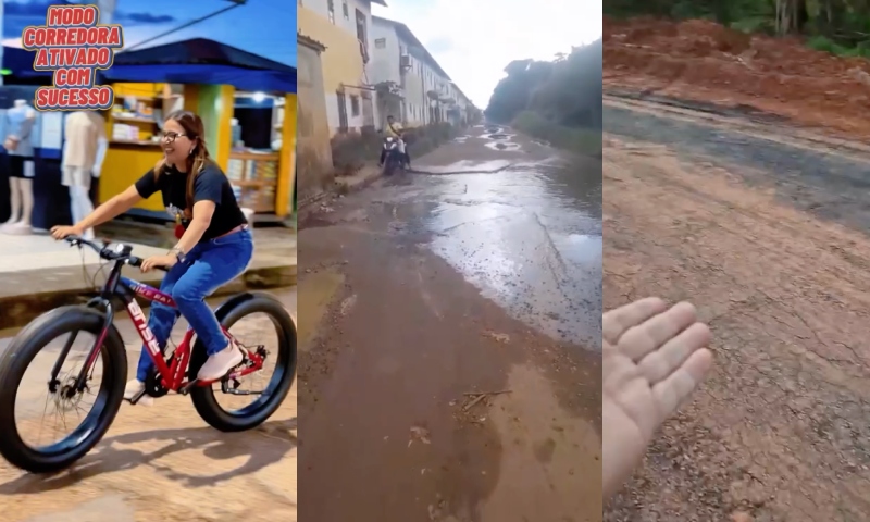 Prefeita Valciléia Maciel passeia de bicicleta em Anori enquanto povo em Manacapuru sofre com buraqueira e asfalto falso; veja vídeo