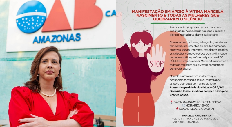 Advogada Adriane Magalhães convoca manifestação em frente à OAB-AM e cobra punição para advogado acusado de estupro; veja vídeo