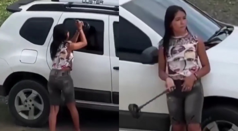 “Novinha vigária” faz a limpa em carro com desentupidor de vaso sanitário; veja vídeo