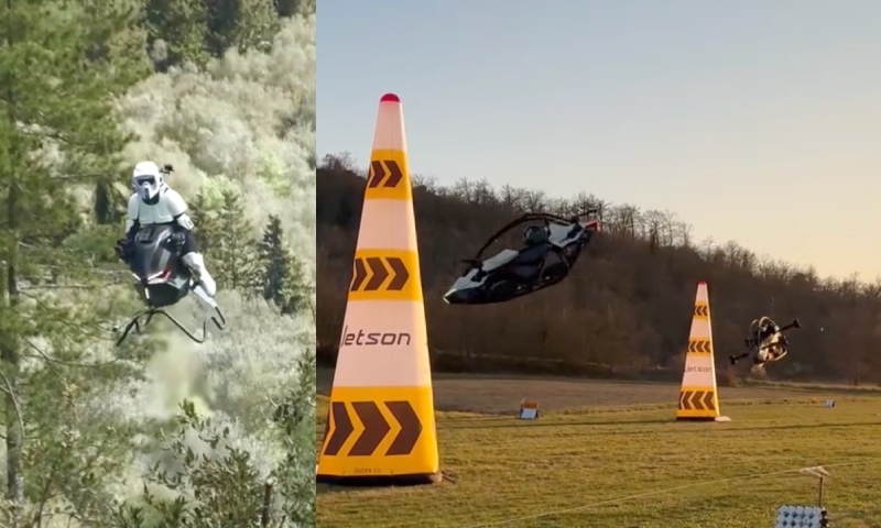 O futuro chegou: empresa Volonaut fabrica motos voadoras inspiradas em Star Wars e cria corrida com carros voadores; veja vídeo