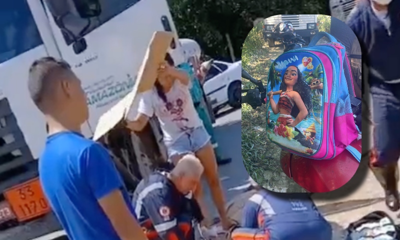 Urgente: de moto, mãe e filha são atropeladas por caminhão na zona Norte de Manaus; veja vídeos