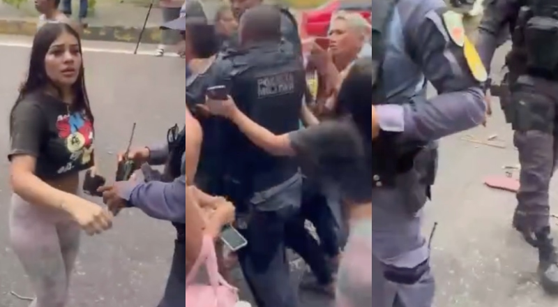 Jovem é arrastada pelos cabelos por PM durante manifestação em Manaus; veja vídeo