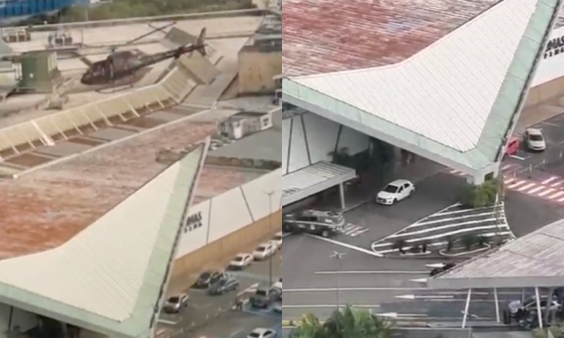 Helicóptero da ROCAM sobrevoa Amazonas Shopping após tiroteio e assalto à joalheria; veja vídeos