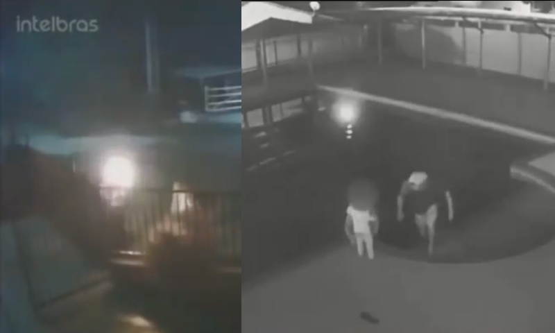 Marido bêbado põe fogo na mulher e ela pula na piscina do vizinho para salvar vida; veja vídeo