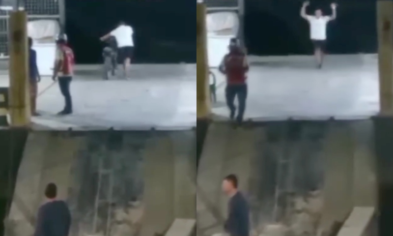 Tudo filmado: veja momento em que homem surta e decide jogar moto no meio do Rio Solimões