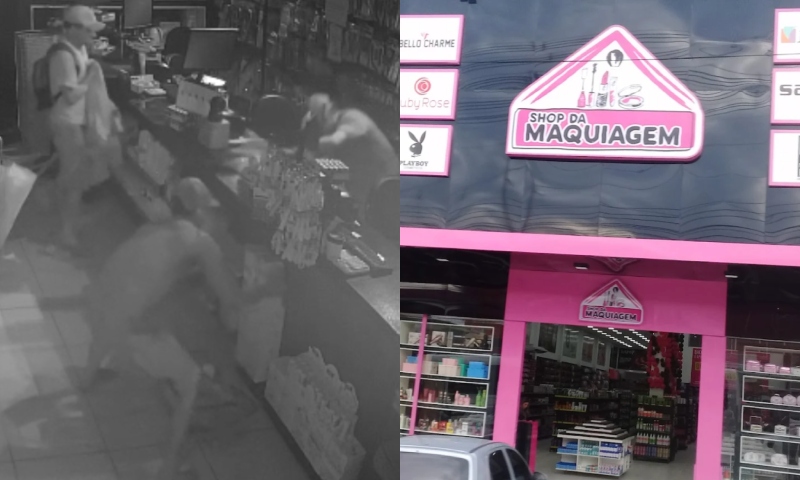 Bandidos fazem a limpa durante roubo na loja Shop da Maquiagem em Manaus; veja vídeo