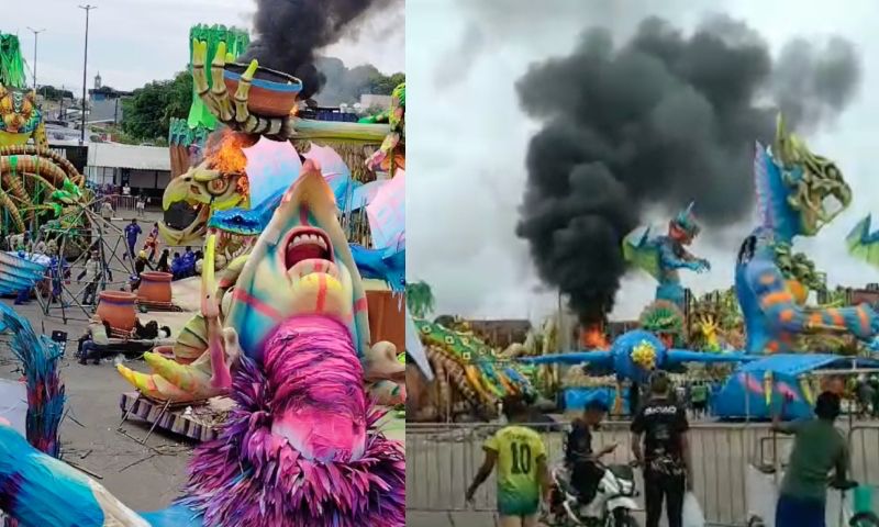 Urgente: alegorias do Boi Caprichoso pegam fogo em Parintins; veja vídeos