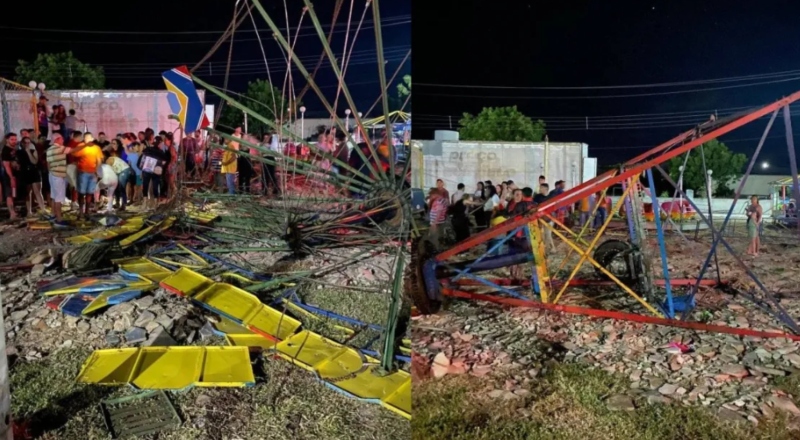 Vídeo mostra momento em que brinquedo desaba e deixa crianças feridas em parque de diversões; veja
