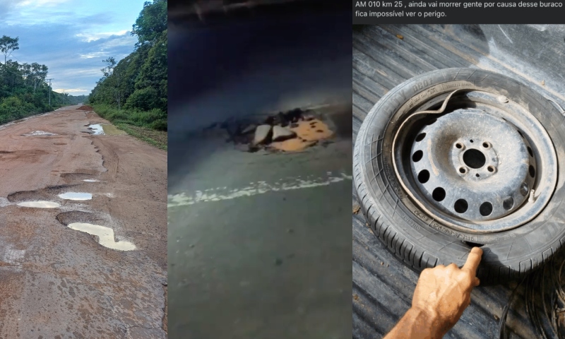 “Pra onde está indo o nosso IPVA?”: buracos nas estradas AM-010, AM-070 e AM-352 ameaçam a vida dos motoristas; veja vídeos
