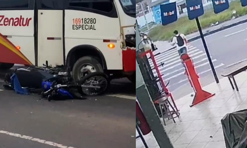 Pedestre atravessa na hora errada e causa acidente de moto na Avenida das Flores; veja vídeo