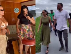 Ex-primeira-dama canta 'Mentira Estampada na Cara' enquanto Wilson Lima comemora aniversário com outra em Parintins; veja vídeo