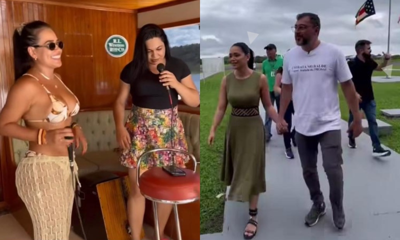 Ex-primeira-dama canta ‘Mentira Estampada na Cara’ enquanto Wilson Lima comemora aniversário com outra em Parintins; veja vídeo