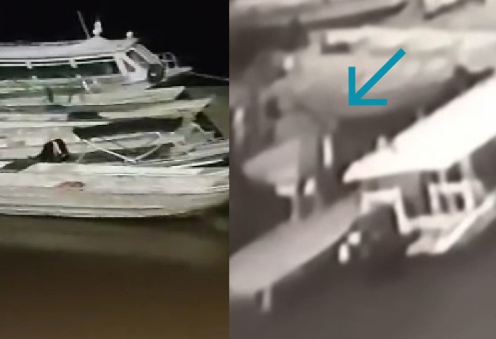 Veja momento em que trabalhador perde equilíbrio do corpo e cai no rio, em Itacoatiara