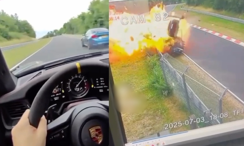Tudo filmado: acidente envolvendo Porsche e BMW termina em explosão no circuito de Nürburgring; vídeo
