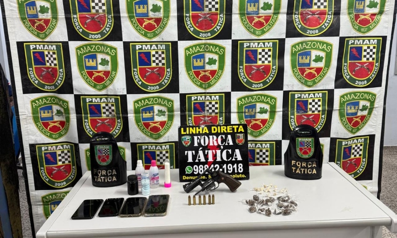 Dupla é presa com arma e drogas no bairro Dom Pedro, em Manaus; veja vídeo