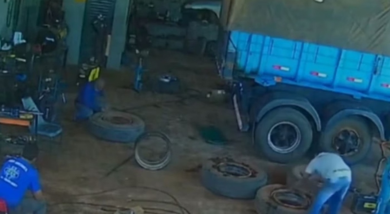 Vídeo mostra momento em que explosão de pneu mata caminhoneiro em oficina; veja