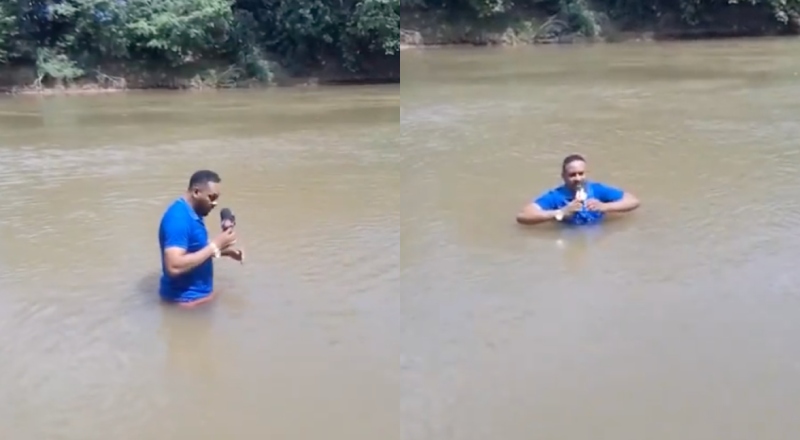 Vídeo mostra momento em que repórter entra em rio e pisa em corpo de jovem desaparecida por afogamento; veja