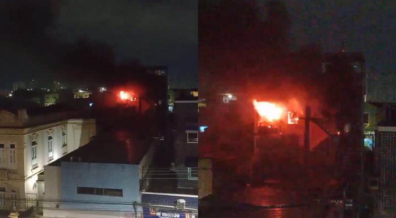 Urgente: prédio pega fogo e deixa moradores em pânico no Centro de Manaus; veja vídeo