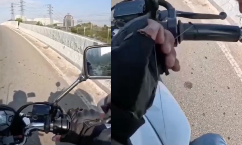 Perigo: motoboy quase sofre acidente ao ser atingido por linha com cerol; veja o vídeo