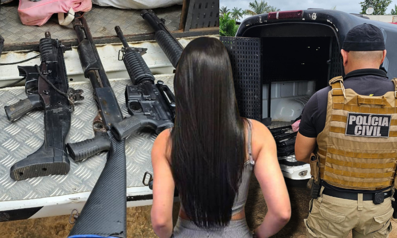 Morena do interior é presa em flagrante com arsenal e drogas; veja