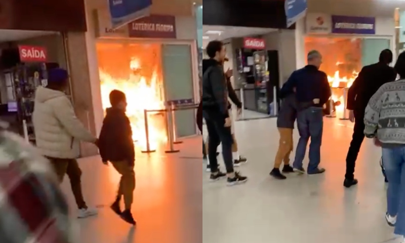 “Não ganhou na Mega-Sena”: homem surta e ateia fogo em casa lotérica do shopping; veja vídeo