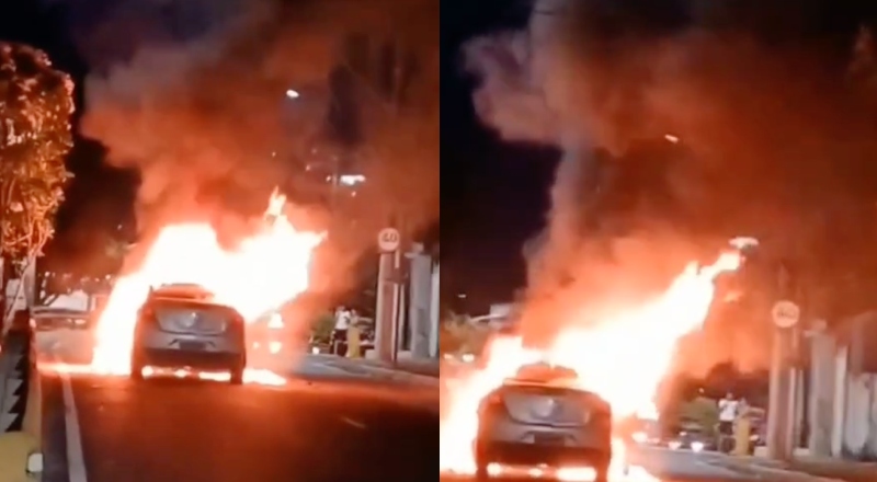 Carro pega fogo no meio da avenida Djalma Batista e deixa trânsito caótico; veja vídeo