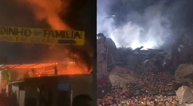 Incêndio de grandes proporções destrói galpão de reciclagem no bairro Jorge Teixeira; veja vídeos